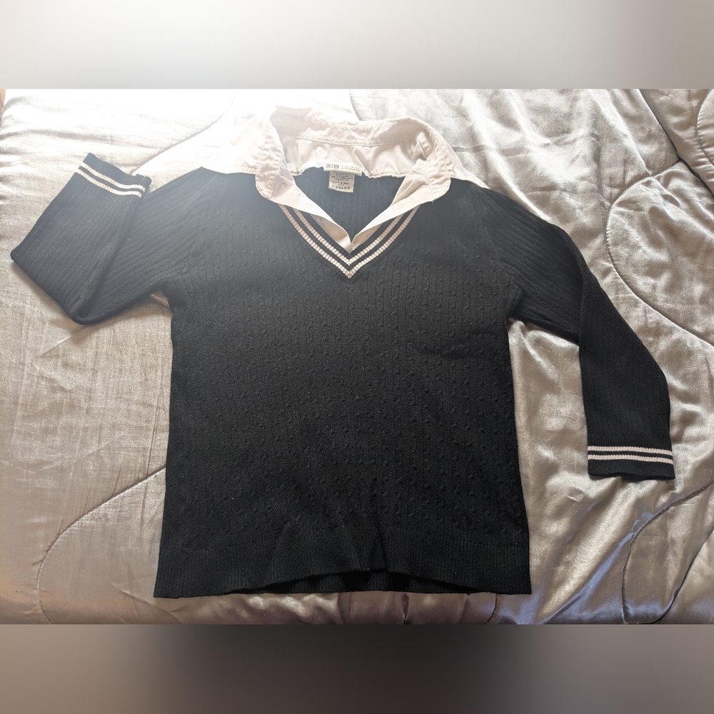 Vintage Black/White 3/4 Contrast School Sweater